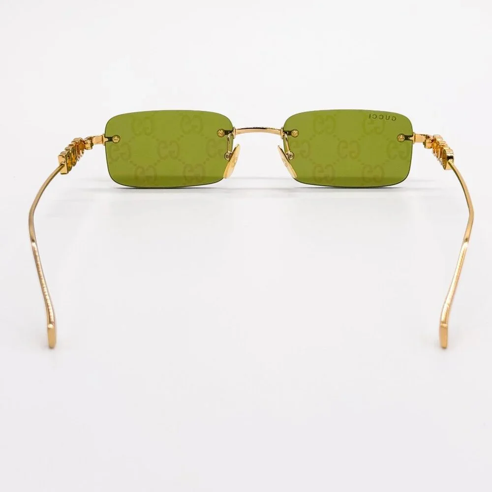 NEW GUCCI SUNGLASSES GOLD UNISEX RECTANGLE EYEWEAR GUCCI GG1808S 002